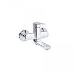 Single lever wall mixer with 90 swivel spout and provision for telephonic shower arrangement