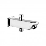 Bath tub spout with wall flange and button arrangement for telephonic shower