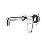Wall mounted single lever basin mixer with wall flange with concealed mixer body