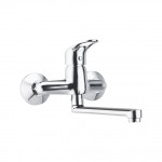 Single lever sink mixer (wall mounted) with 200mm(8inch) long swivel spout, conencting legs and wall finges