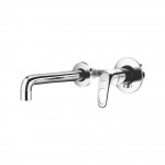 Wall mounted basin spout and operating lever with wall flanges (concealed single body)