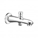Bath tub spout with wall flange and button arrangement for telephonic shower